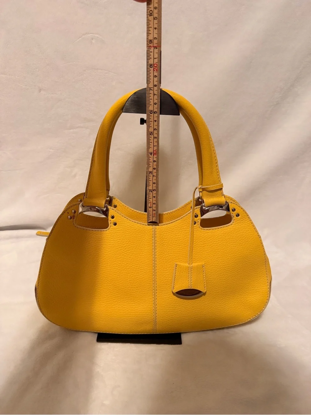 Tod's Miky Yellow Pebbled Leather Top Handle Shoulder Bag